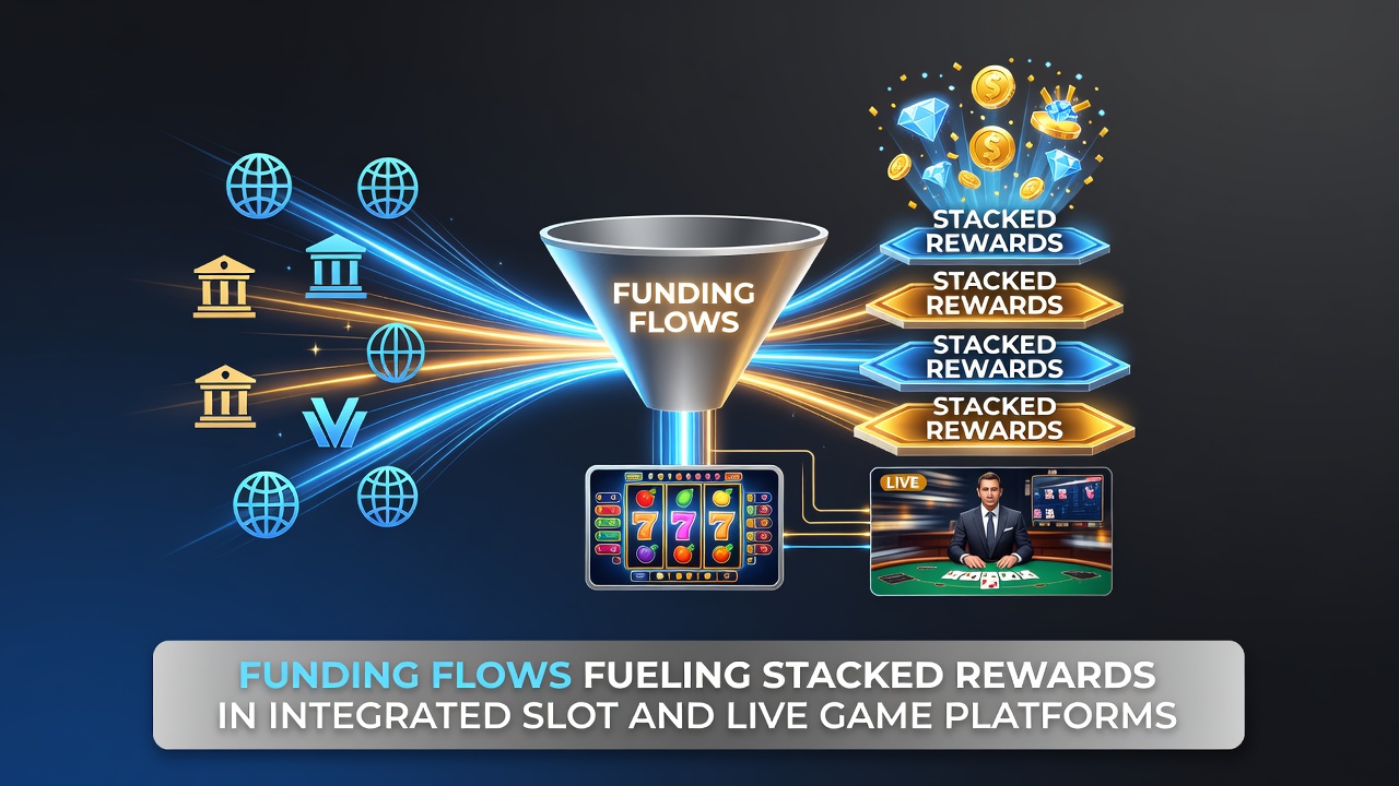 Flow diagram illustrating payment routing from wallets to unified reward ledgers in casino platforms