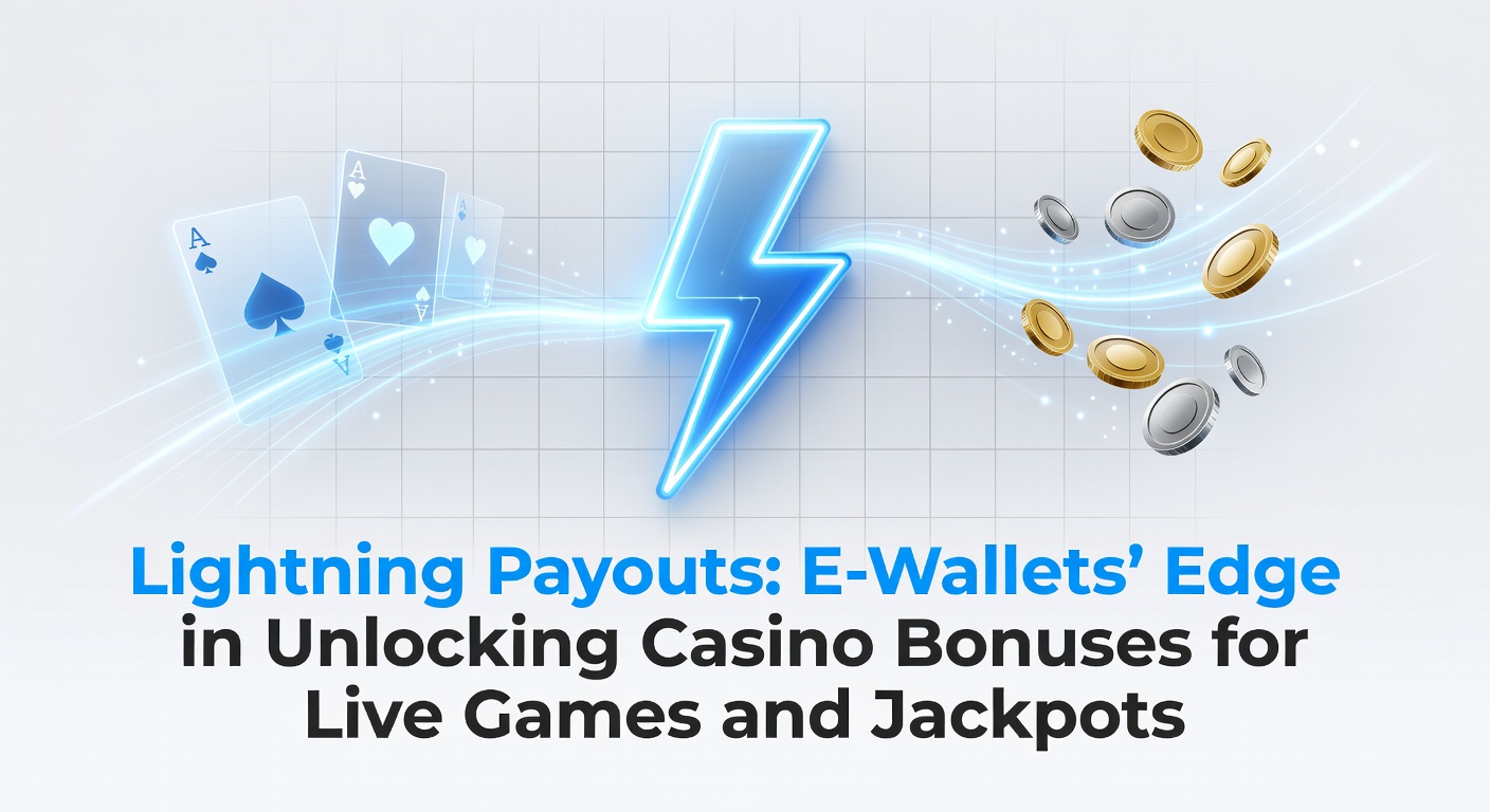 Digital e-wallet icons flashing lightning bolts over casino tables and jackpot slots, symbolizing rapid transactions and bonus access