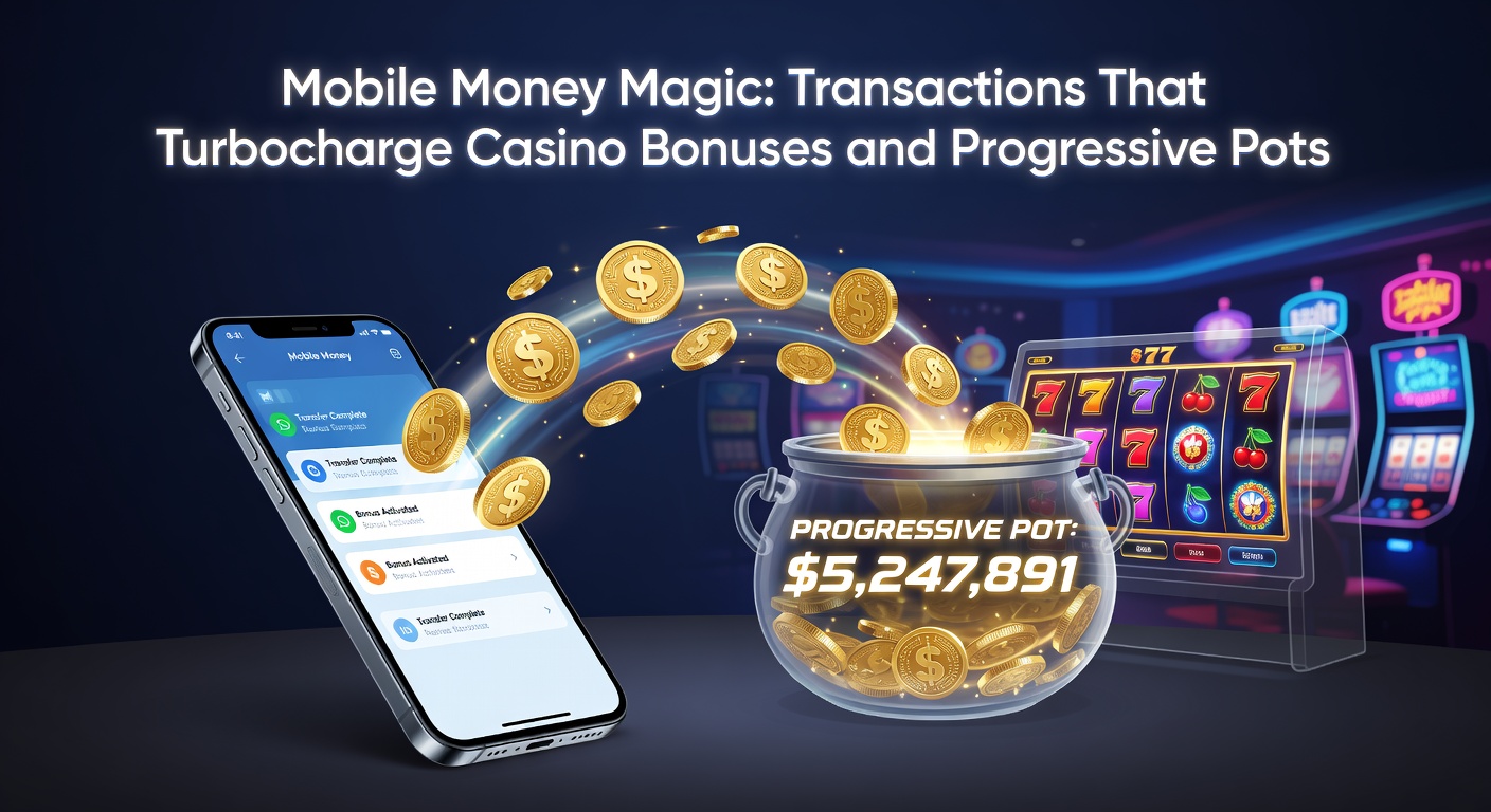 Dynamic illustration of a mobile payment notification overlaying a casino screen with exploding bonus icons and a rising progressive jackpot counter