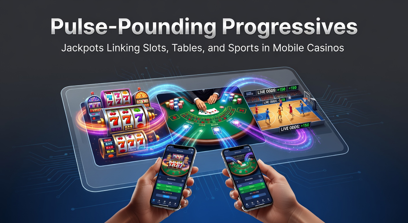 Vibrant mobile casino screen showing interconnected progressive jackpots across slots, blackjack tables, and sports betting interfaces