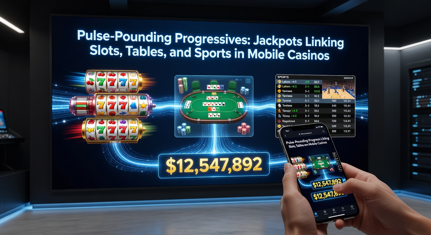 Dynamic graphic of a progressive jackpot meter rising across mobile icons for slots, poker tables, roulette wheels, and sports betting events