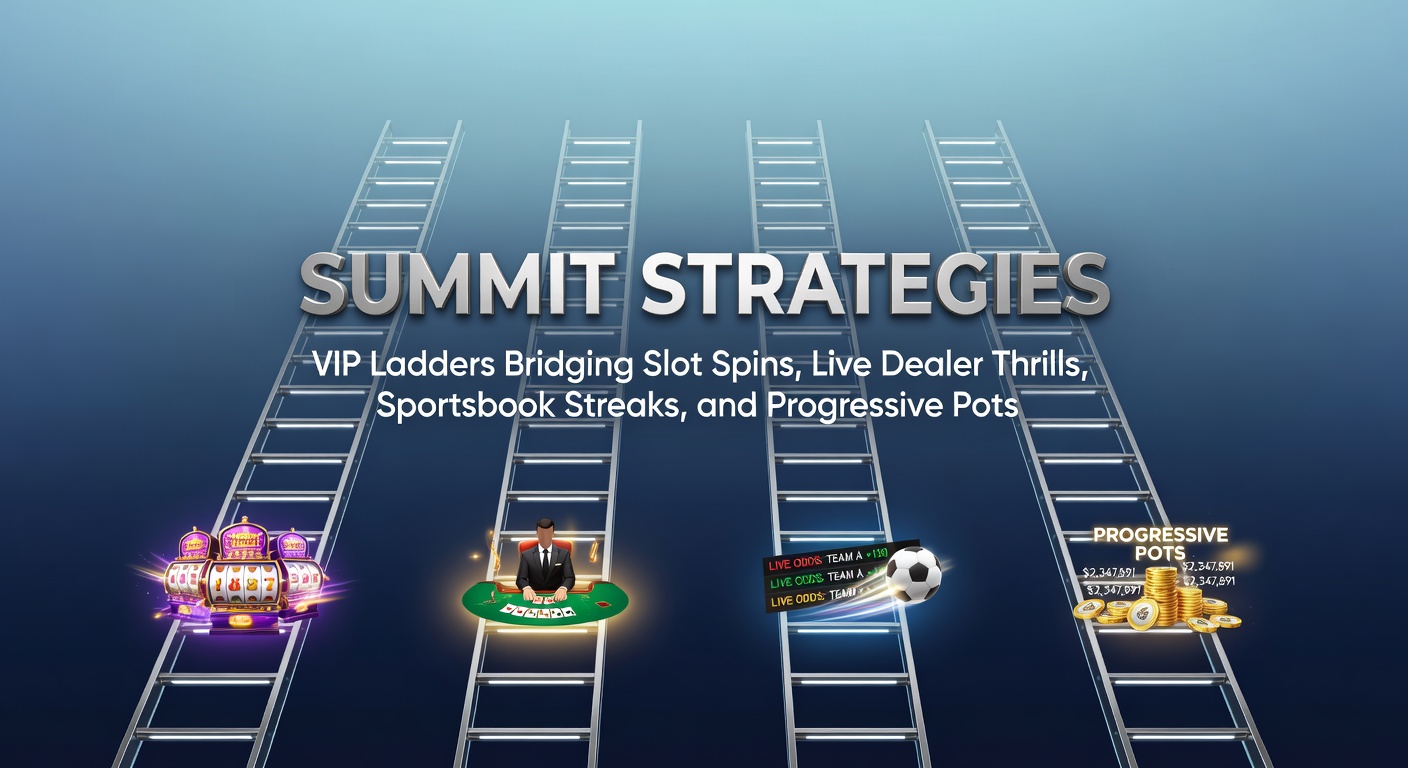 Vibrant casino floor with glowing slot machines, live dealer tables, and digital sportsbook screens illustrating interconnected VIP rewards