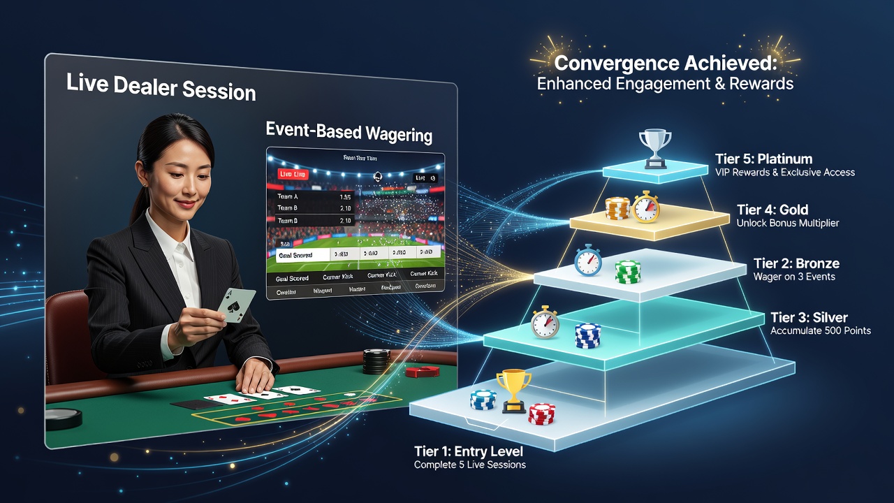 Structured promotion ladder interface displaying tier progression with live dealer and event wagering milestones